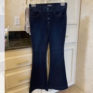 Express flare jeans button fly short length dark